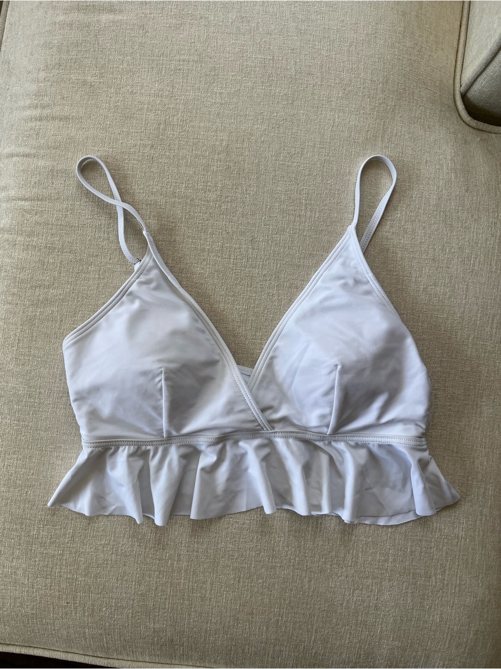 White Ruffle-Trim Bralette Bikini Top